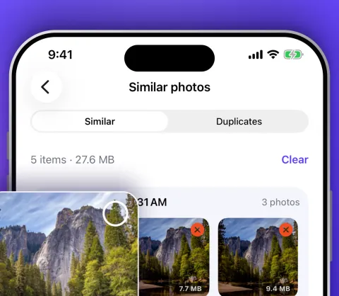 Similar photos grouped, with the best shot marked Best and the others selected
