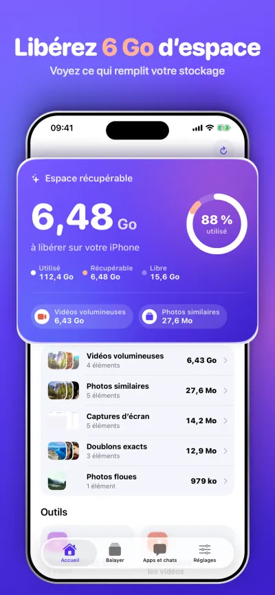 Libérez 6 Go d’espace. Voyez ce qui remplit votre stockage.