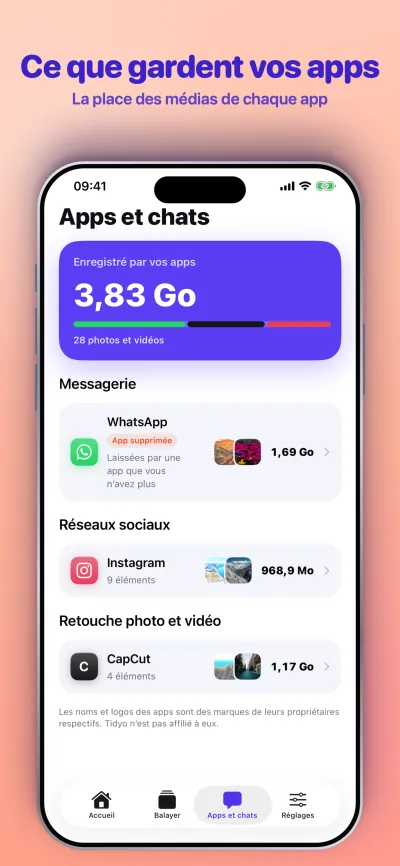 Ce que gardent vos apps. La place des médias de chaque app.